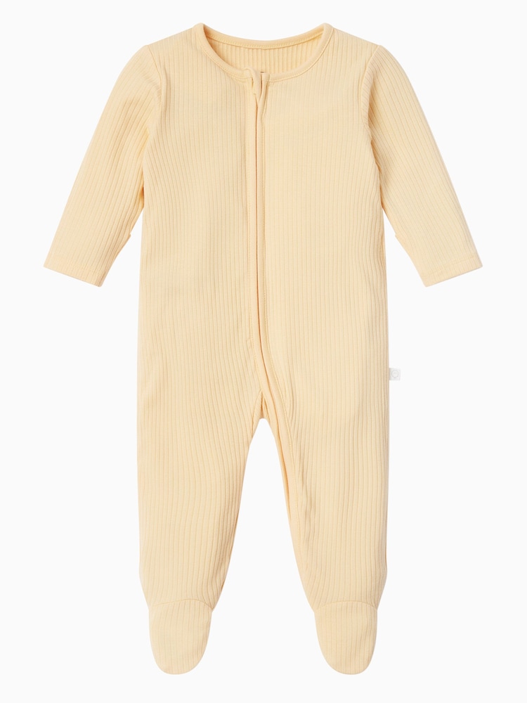 Geel - MORI Ribbed Stretch Viscose Cotton Blend 2 Way Zip Sleepsuit - Image 3 of 6