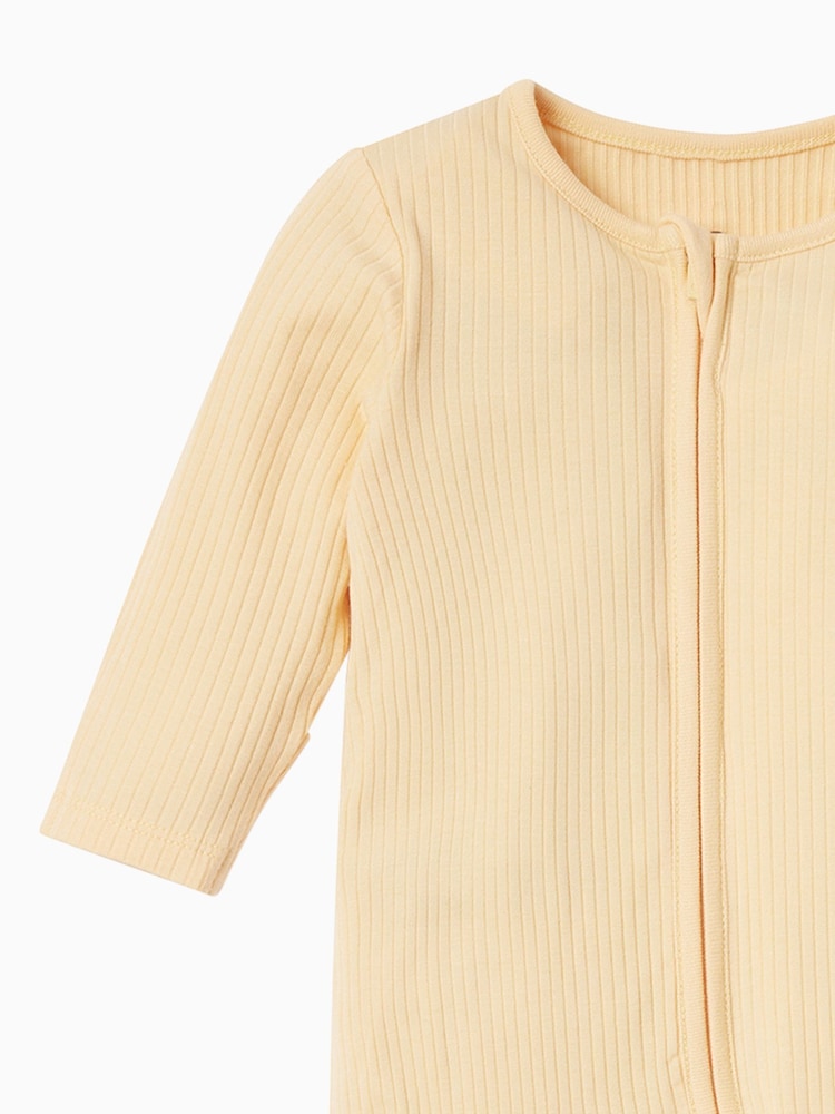 Geel - MORI Ribbed Stretch Viscose Cotton Blend 2 Way Zip Sleepsuit - Image 4 of 6