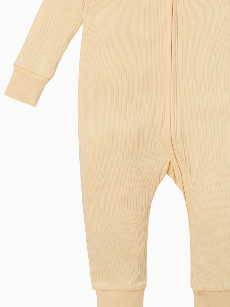 Geel - MORI Ribbed Stretch Viscose Cotton Blend 2 Way Zip Sleepsuit - Image 5 of 6