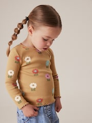 Ochre Pastel Flowers Cotton Rich Long Sleeve Rib T-Shirt (3mths-7yrs) - Image 1 of 7