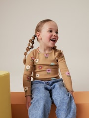 Ochre Pastel Flowers Cotton Rich Long Sleeve Rib T-Shirt (3mths-7yrs) - Image 4 of 7