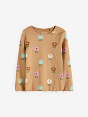 Ochre Pastel Flowers Cotton Rich Long Sleeve Rib T-Shirt (3mths-7yrs) - Image 5 of 7