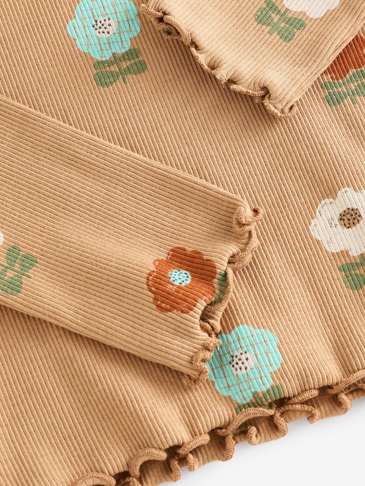 Ochre Pastel Flowers Cotton Rich Long Sleeve Rib T-Shirt (3mths-7yrs) - Image 7 of 7