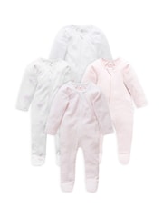 Purebaby Pink Zip 100% Cotton Sleepsuits 4 Pack - Image 1 of 3