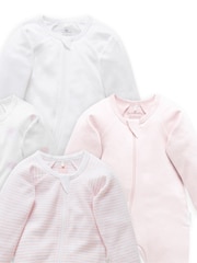 Purebaby Pink Zip 100% Cotton Sleepsuits 4 Pack - Image 2 of 3