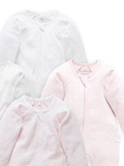 Purebaby Pink Zip 100% Cotton Sleepsuits 4 Pack - Image 3 of 3