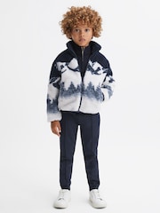 Reiss Blue Multi Clement Junior Textured Zip-Through Jacket - Image 1 of 6