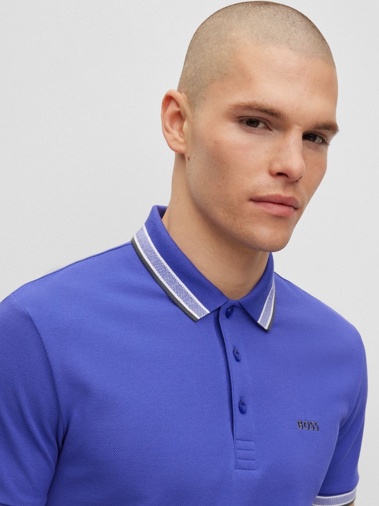 BOSS Purple Cotton Paddy Tipped Polo Shirt - Image 1 of 5