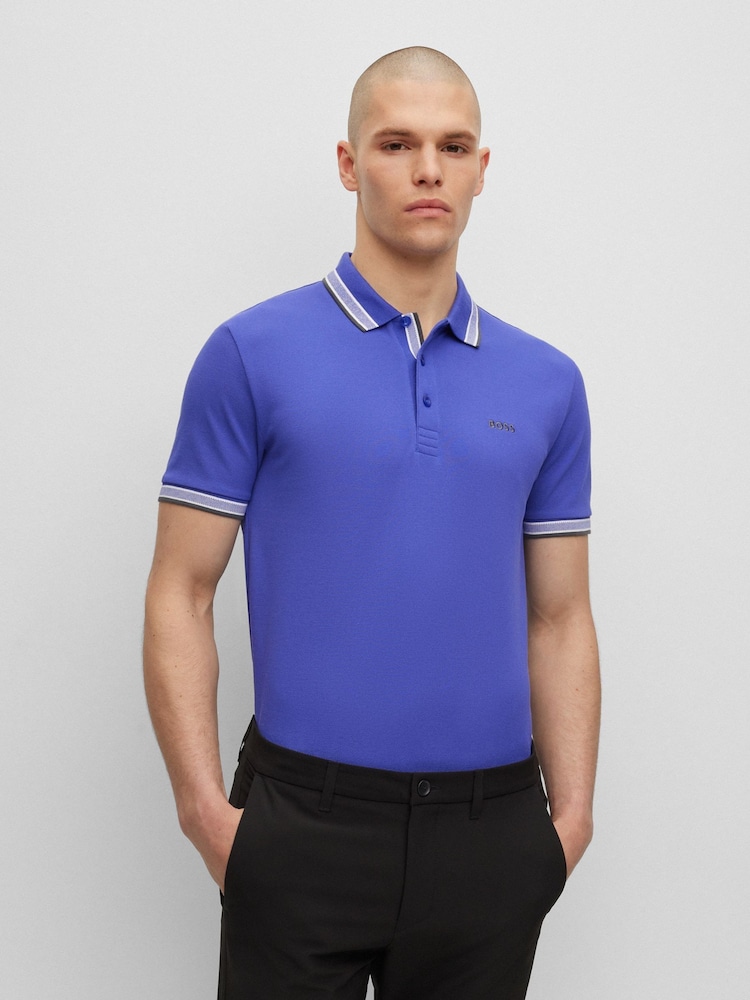 BOSS Purple Cotton Paddy Tipped Polo Shirt - Image 2 of 5