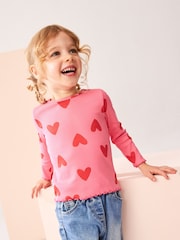 Red Hearts Cotton Rich Long Sleeve Rib T-Shirt (3mths-7yrs) - Image 1 of 7