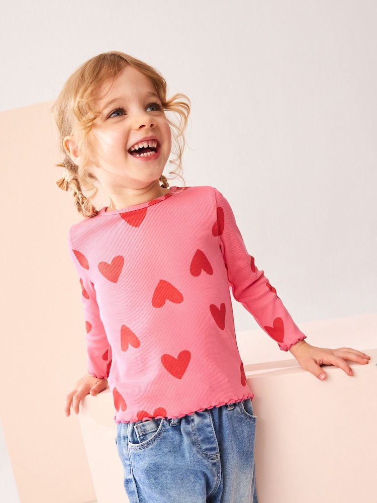 Red Hearts Cotton Rich Long Sleeve Rib T-Shirt (3mths-7yrs) - Image 1 of 7