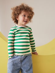 Green Stripe Cotton Rich Long Sleeve Ribbed High Neck T-Shirt (3mths-7yrs) - Image 1 of 5