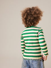 Green Stripe Cotton Rich Long Sleeve Ribbed High Neck T-Shirt (3mths-7yrs) - Image 2 of 5