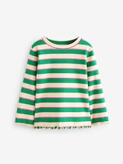 Green Stripe Cotton Rich Long Sleeve Ribbed High Neck T-Shirt (3mths-7yrs) - Image 3 of 5