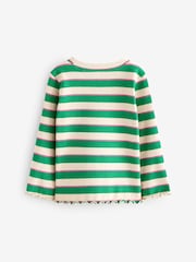 Green Stripe Cotton Rich Long Sleeve Ribbed High Neck T-Shirt (3mths-7yrs) - Image 4 of 5