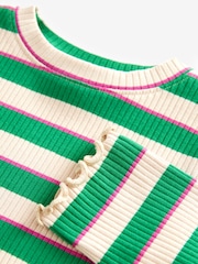 Green Stripe Cotton Rich Long Sleeve Ribbed High Neck T-Shirt (3mths-7yrs) - Image 5 of 5