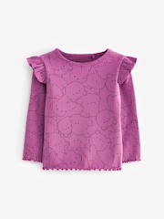 Purple Bunny Character Cotton Rich Long Sleeve Ribbed Frill T-Shirt (3mths-7yrs) - Image 1 of 3