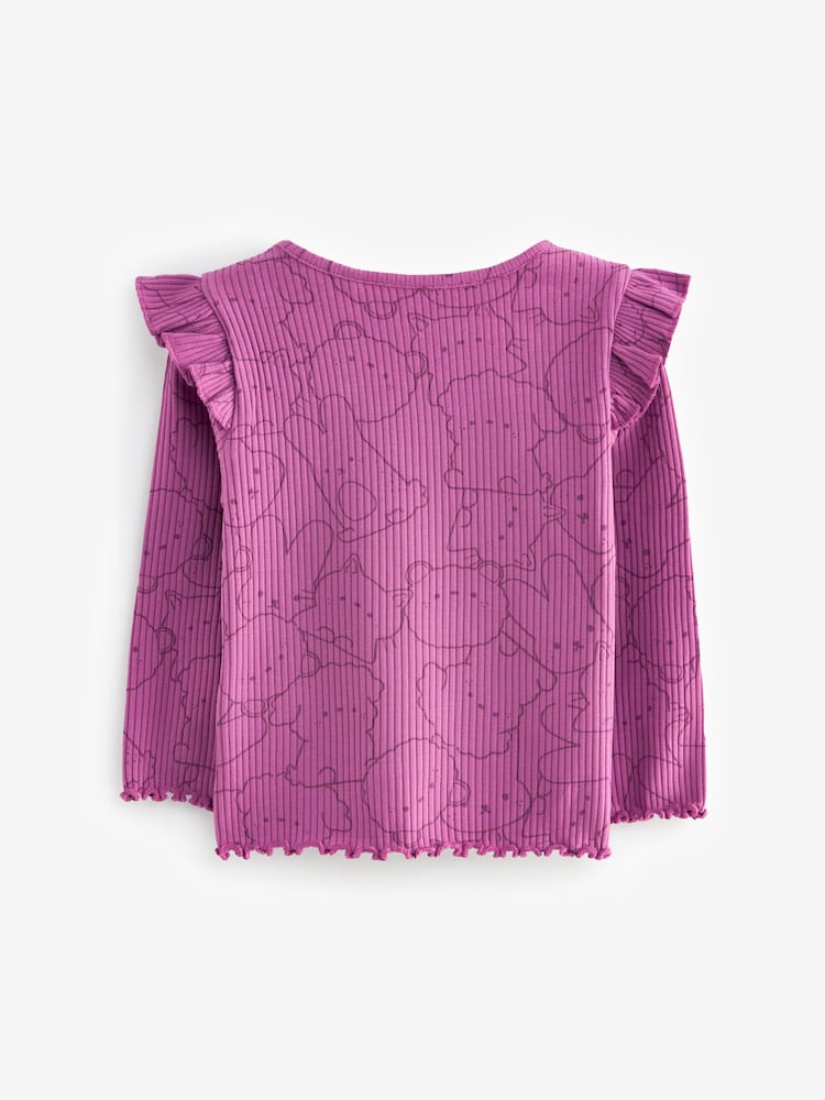 Purple Bunny Character Cotton Rich Long Sleeve Ribbed Frill T-Shirt (3mths-7yrs) - Image 2 of 3