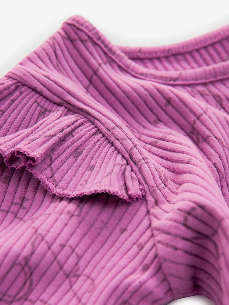 Purple Bunny Character Cotton Rich Long Sleeve Ribbed Frill T-Shirt (3mths-7yrs) - Image 3 of 3