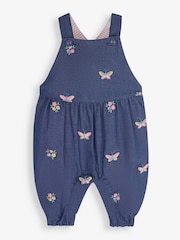 JoJo Maman Bébé Chambray Blue Butterfly Embroidered Dungarees - Image 1 of 3