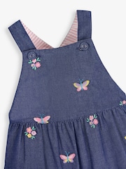 JoJo Maman Bébé Chambray Blue Butterfly Embroidered Dungarees - Image 2 of 3