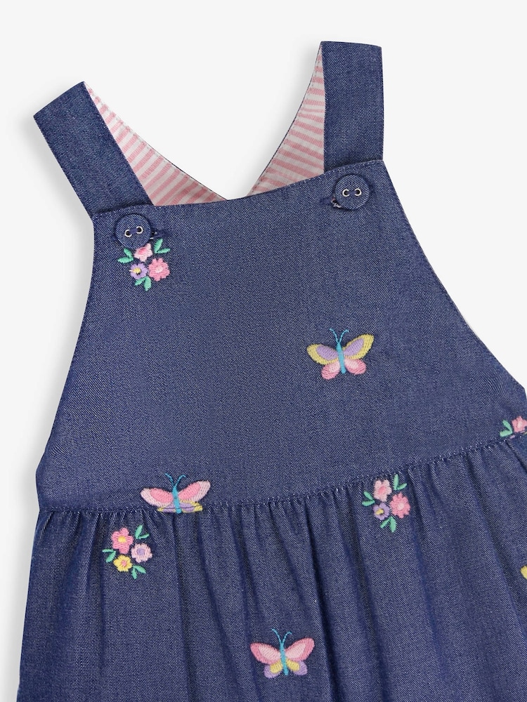 JoJo Maman Bébé Chambray Blue Butterfly Embroidered Dungarees - Image 2 of 3
