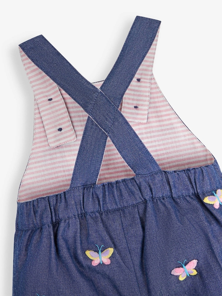 JoJo Maman Bébé Chambray Blue Butterfly Embroidered Dungarees - Image 3 of 3