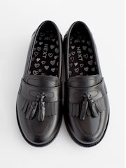 Matt Black Wide Fit (G) Leather Tassel Loafer School Shoes - Image 5 of 8