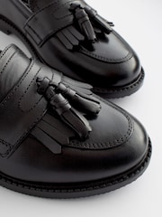 Matt Black Wide Fit (G) Leather Tassel Loafer School Shoes - Image 7 of 8