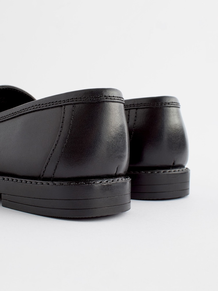Matt Black Wide Fit (G) Leather Tassel Loafer School Shoes - Image 8 of 8