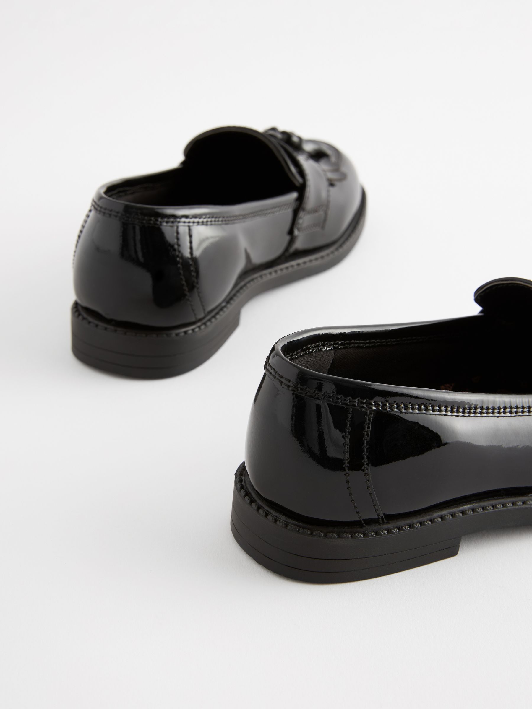 Black Patent Wide Fit G Leather Tassel Loafer School Shoes