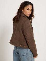 PixieGirl Petite Brown Suedette Biker Jacket - Image 3 of 6