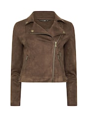 PixieGirl Petite Brown Suedette Biker Jacket - Image 5 of 6