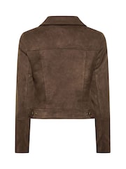 PixieGirl Petite Brown Suedette Biker Jacket - Image 6 of 6