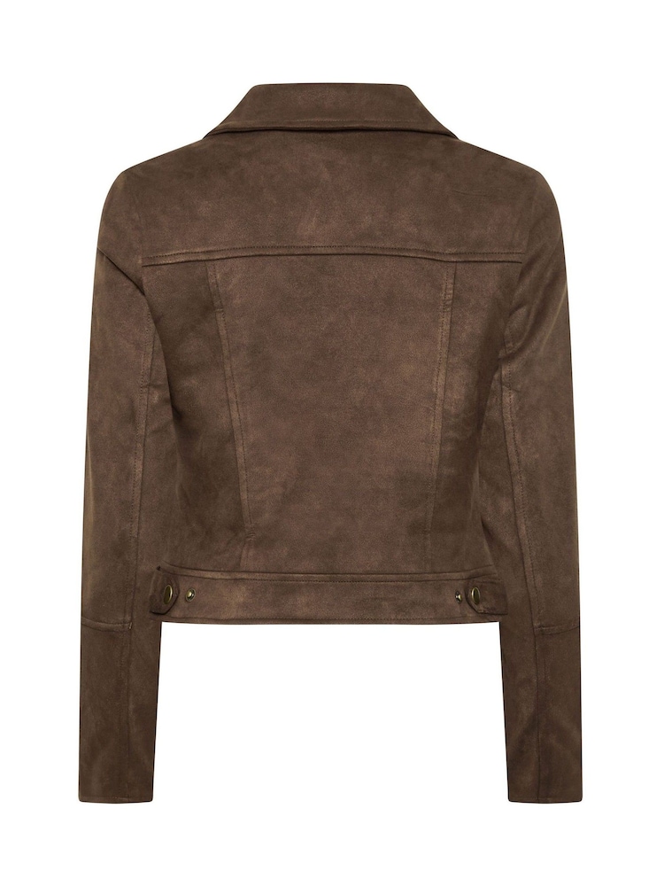 PixieGirl Petite Brown Suedette Biker Jacket - Image 6 of 6