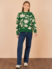 Yumi Green Floral Intarsia Relaxed Fit Jumper - Image 3 of 5