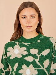 Yumi Green Floral Intarsia Relaxed Fit Jumper - Image 4 of 5