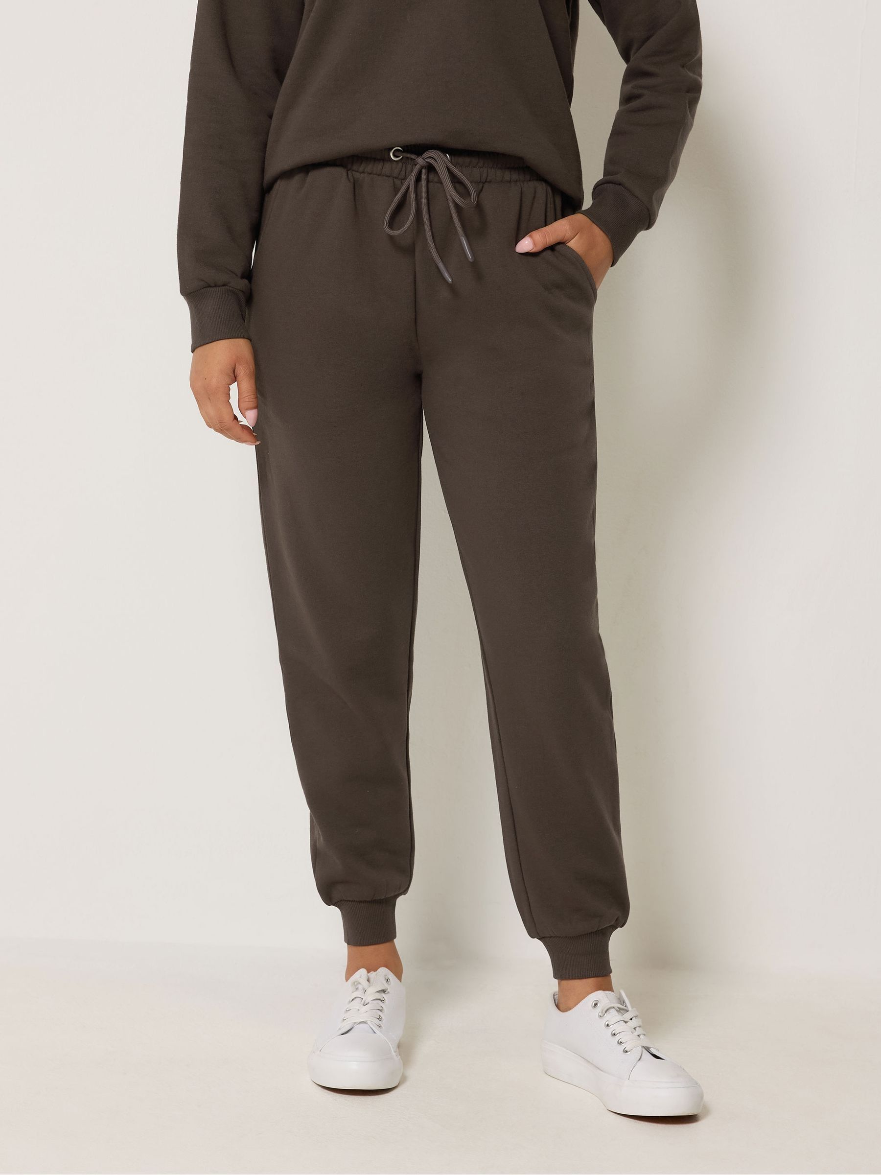 M & Co Women's Chocolate Brown Petite Cuffed Joggers - Image 1
