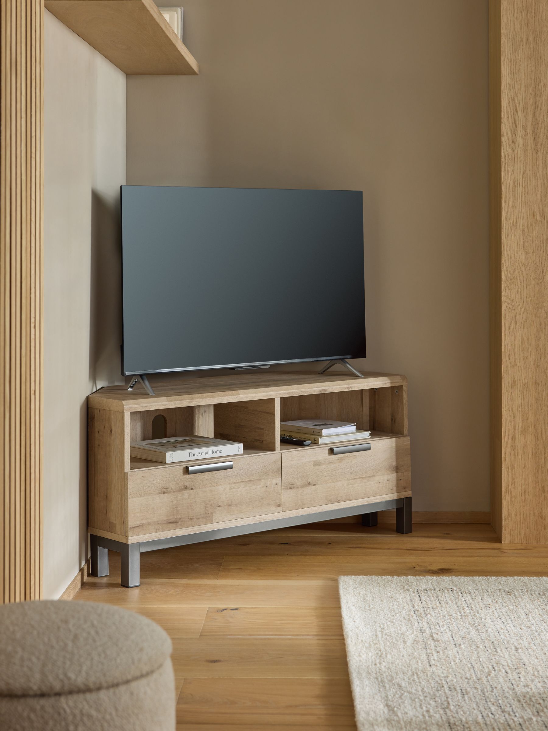 Buy Light Bronx Up to 46 inch Corner Oak Effect TV Unit from the Next UK online shop