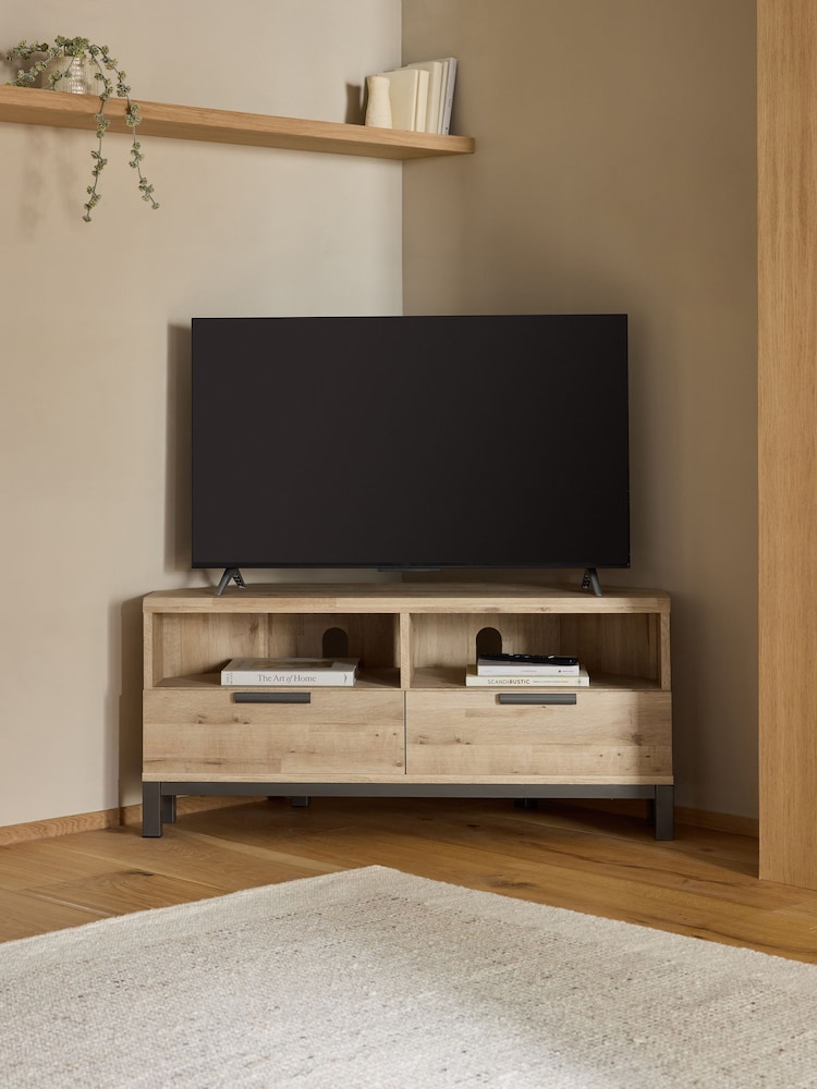 Light Bronx Up to 46 inch Corner Oak Effect TV Unit - Image 2 of 7
