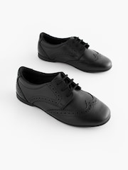 Matt Black Wide Fit (G) Leather Brogue Lace-Up School Shoes - Image 1 of 7