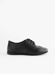 Matt Black Wide Fit (G) Leather Brogue Lace-Up School Shoes - Image 2 of 7