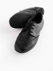 Matt Black Wide Fit (G) Leather Brogue Lace-Up School Shoes - Image 5 of 7