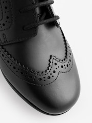 Matt Black Wide Fit (G) Leather Brogue Lace-Up School Shoes - Image 6 of 7