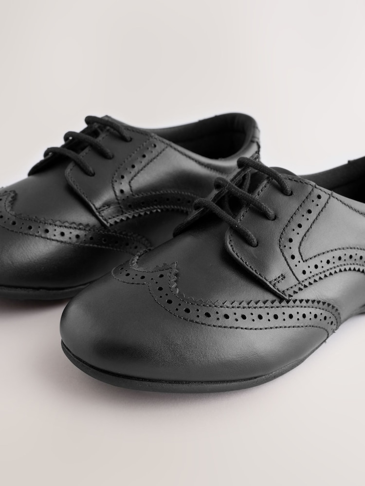 Matt Black Wide Fit (G) Leather Brogue Lace-Up School Shoes - Image 6 of 6