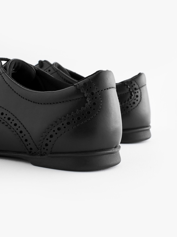 Matt Black Wide Fit (G) Leather Brogue Lace-Up School Shoes - Image 7 of 7
