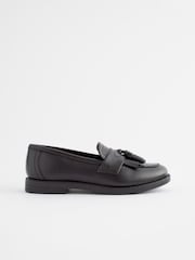 Matt Black Standard Fit (F) Leather Tassel Loafer School Shoes - Image 2 of 8