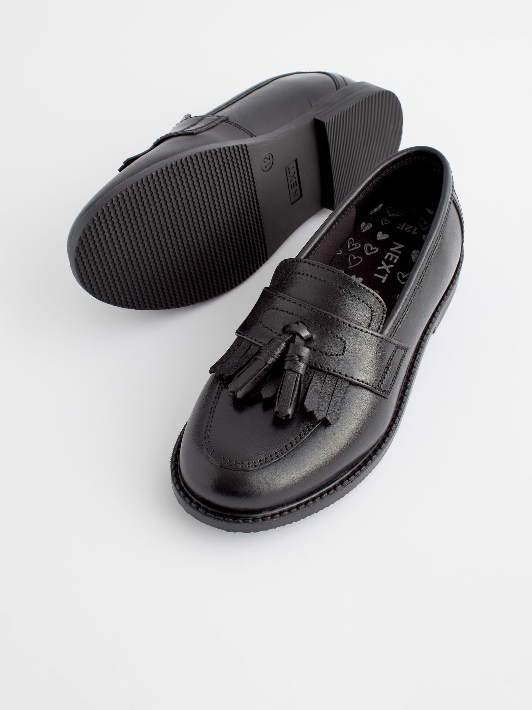 Buy Matt Black Standard Fit (F) Leather Tassel Loafer School Shoes