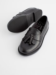Matt Black Standard Fit (F) Leather Tassel Loafer School Shoes - Image 3 of 8