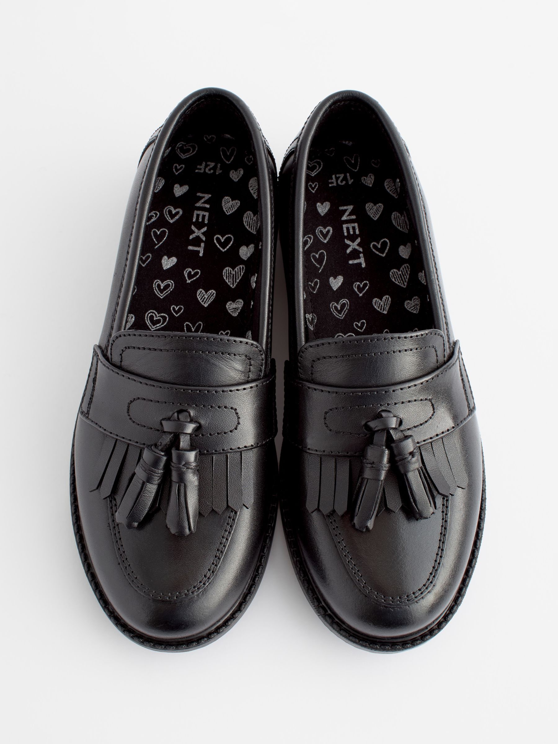Buy Matt Black Standard Fit (F) Leather Tassel Loafer School Shoes